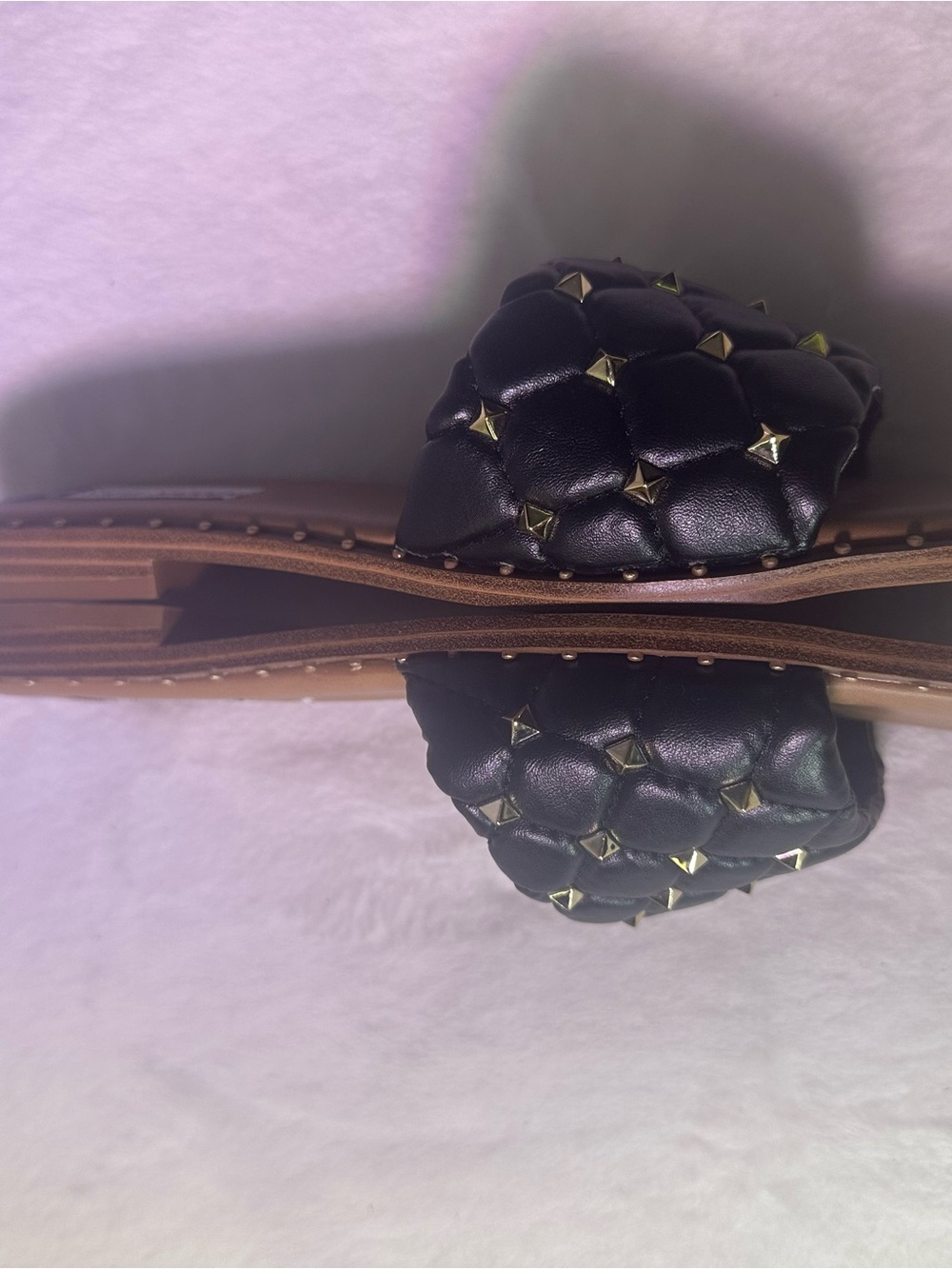 Steve Madden Black Quilted Slide with Gold Pyramid Studs - Picture 7 of 8